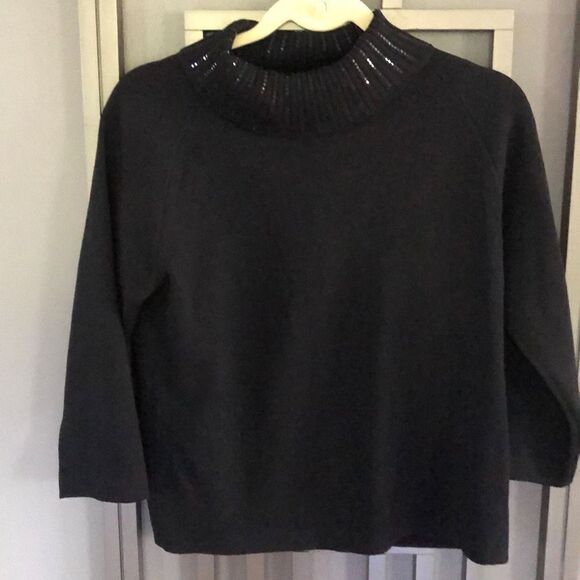 St. John Evening Black three-quarter sleeve sequins turtleneck knit top size 4 - Picture 1 of 6